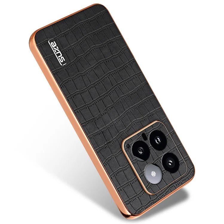 AZNS For Xiaomi 14 Case PU Leather Classic Crocodile Pattern Back Cover