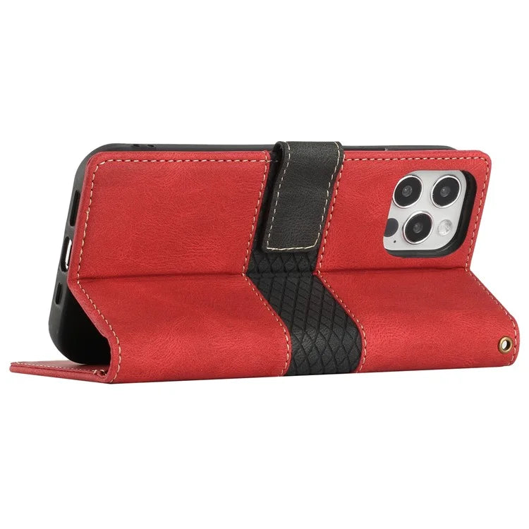 For iPhone 16 Pro Max Case Grid Splicing PU Leather Wallet Phone Cover
