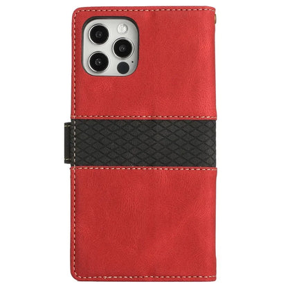 For iPhone 16 Pro Max Case Grid Splicing PU Leather Wallet Phone Cover