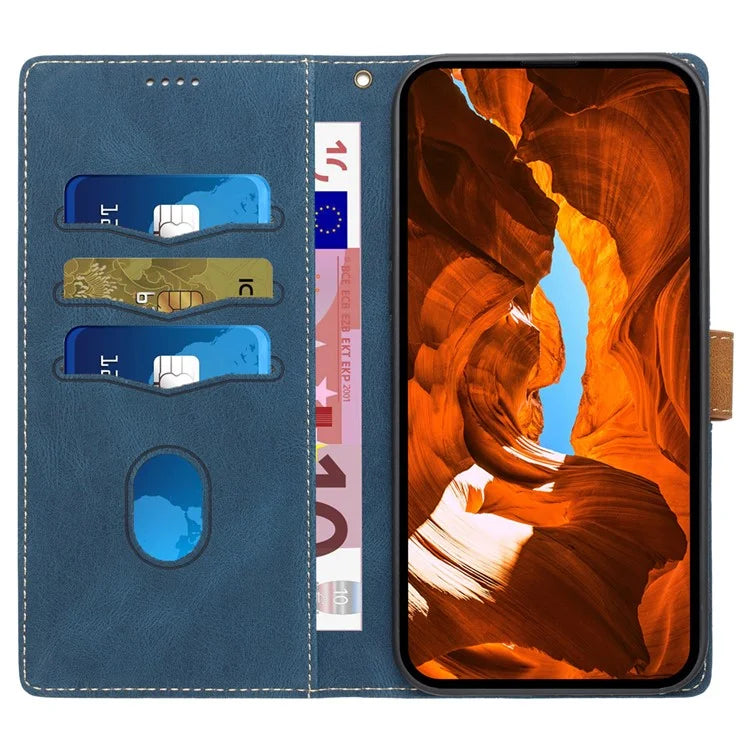 For iPhone 16 Pro Case with Hand Strap Grid Splicing Leather Phone Wallet Cover