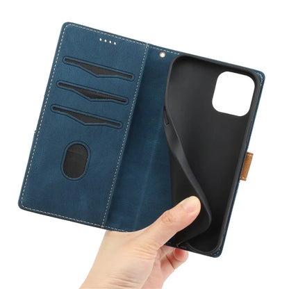 For iPhone 16 Pro Case with Hand Strap Grid Splicing Leather Phone Wallet Cover