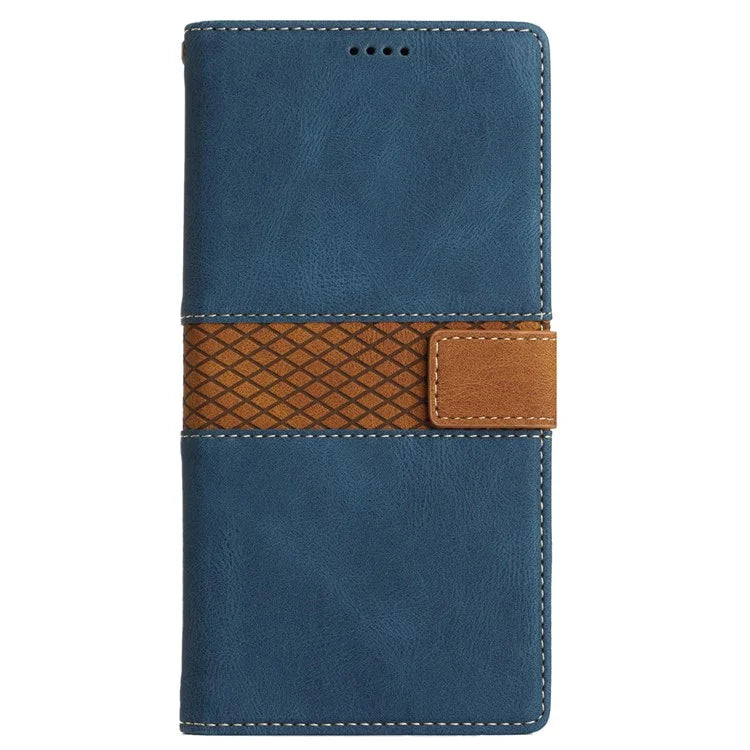 For iPhone 16 Pro Case with Hand Strap Grid Splicing Leather Phone Wallet Cover
