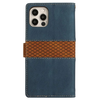 For iPhone 16 Pro Case with Hand Strap Grid Splicing Leather Phone Wallet Cover