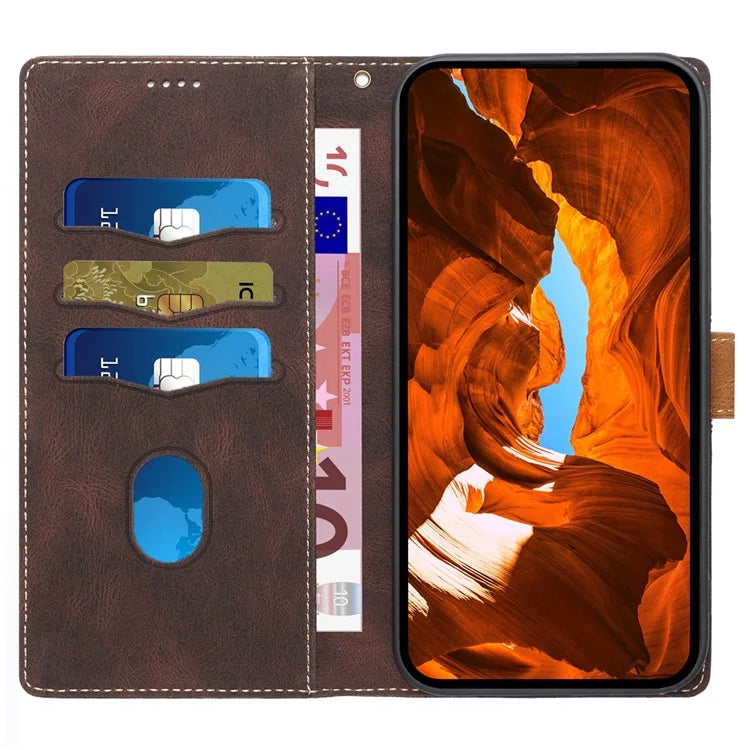 For iPhone 16 Pro Case with Hand Strap Grid Splicing Leather Phone Wallet Cover