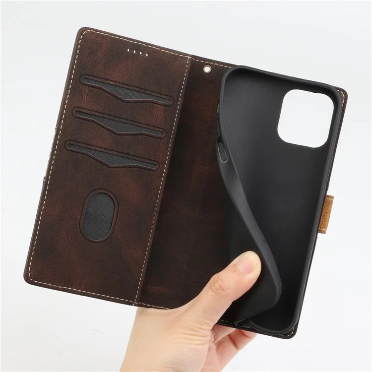 For iPhone 16 Pro Case with Hand Strap Grid Splicing Leather Phone Wallet Cover