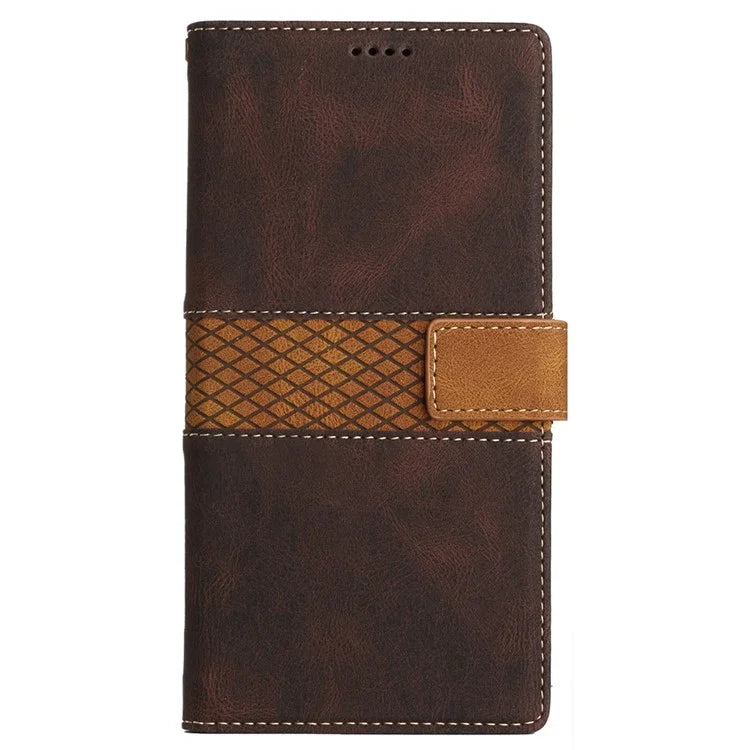 For iPhone 16 Pro Case with Hand Strap Grid Splicing Leather Phone Wallet Cover