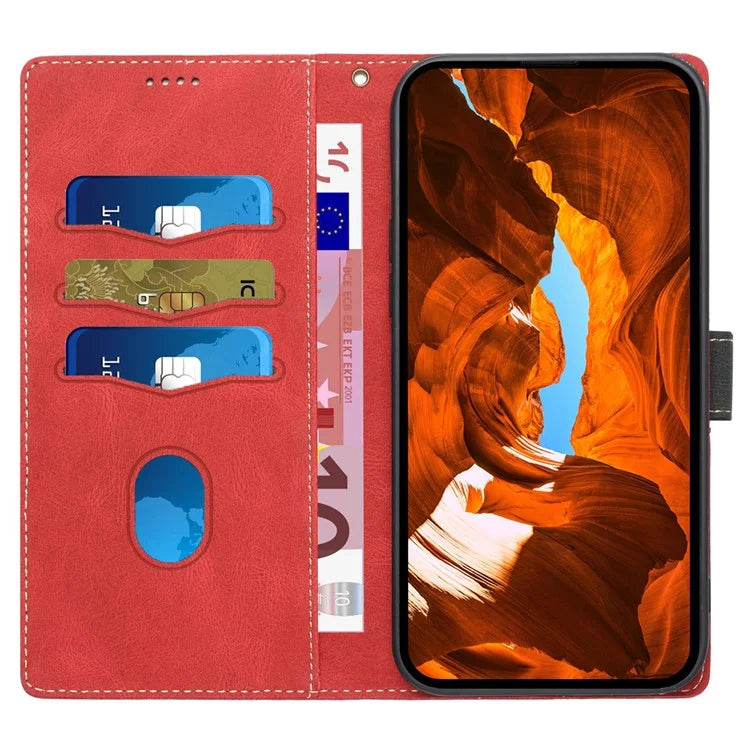 For iPhone 16 Pro Case with Hand Strap Grid Splicing Leather Phone Wallet Cover