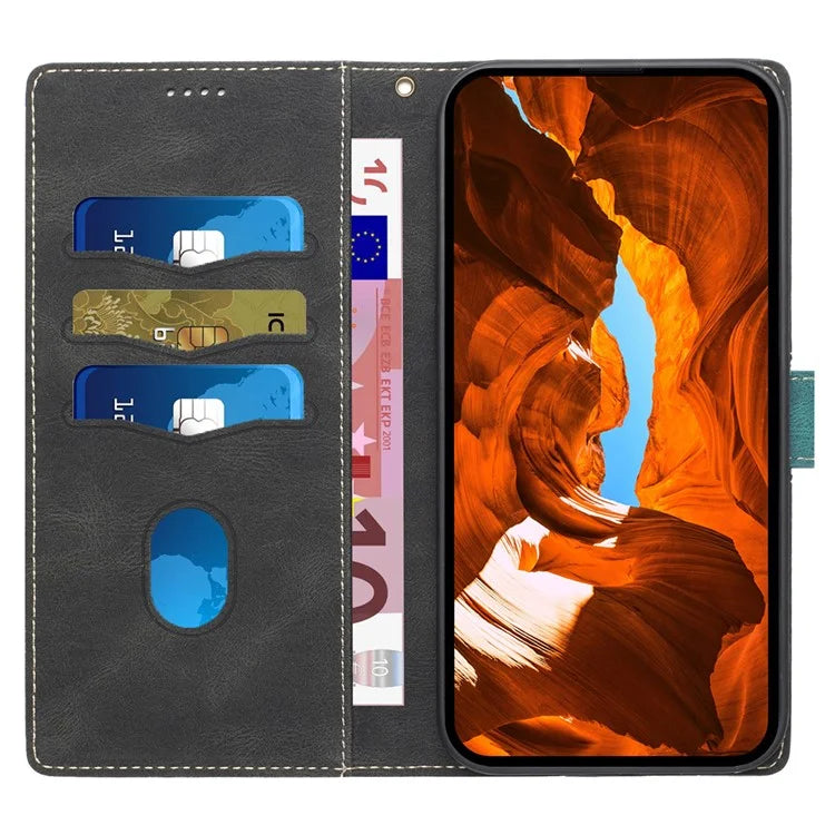 For iPhone 16 Pro Case with Hand Strap Grid Splicing Leather Phone Wallet Cover