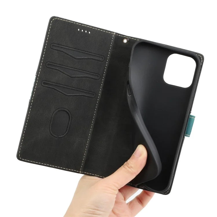 For iPhone 16 Pro Case with Hand Strap Grid Splicing Leather Phone Wallet Cover