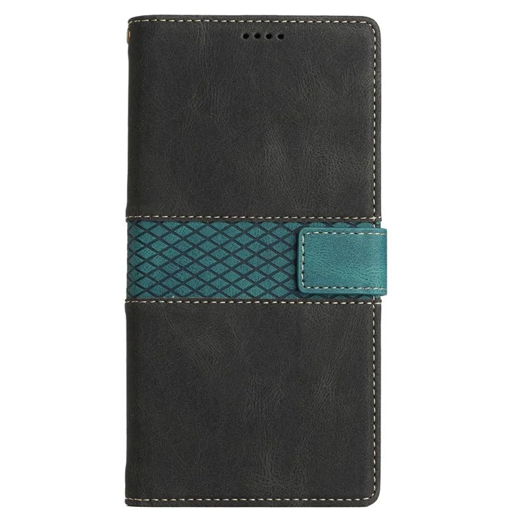 For iPhone 16 Pro Case with Hand Strap Grid Splicing Leather Phone Wallet Cover