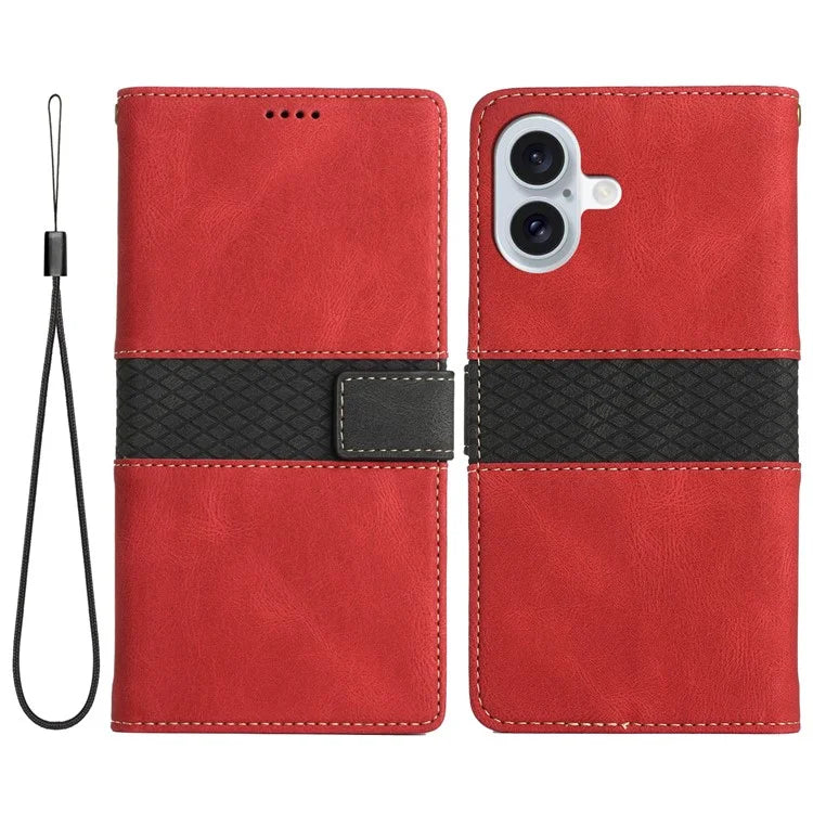 For iPhone 16 Plus Case Wallet Stand Grid Splicing Phone Leather Cover