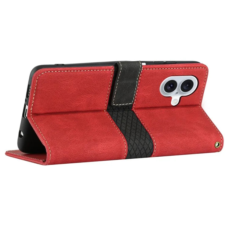 For iPhone 16 Plus Case Wallet Stand Grid Splicing Phone Leather Cover