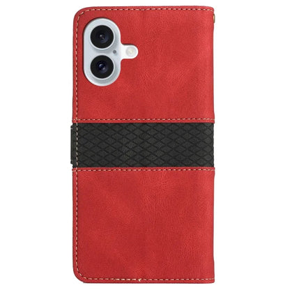 For iPhone 16 Plus Case Wallet Stand Grid Splicing Phone Leather Cover