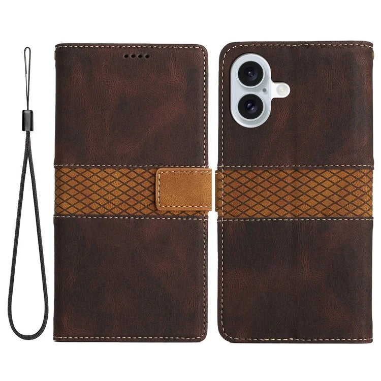 For iPhone 16 Plus Case Wallet Stand Grid Splicing Phone Leather Cover