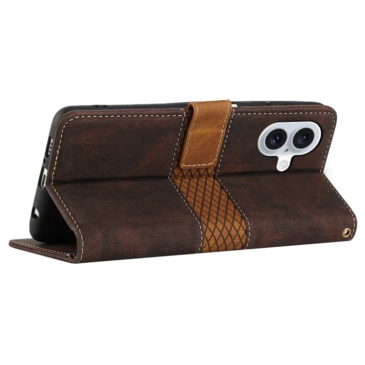For iPhone 16 Plus Case Wallet Stand Grid Splicing Phone Leather Cover