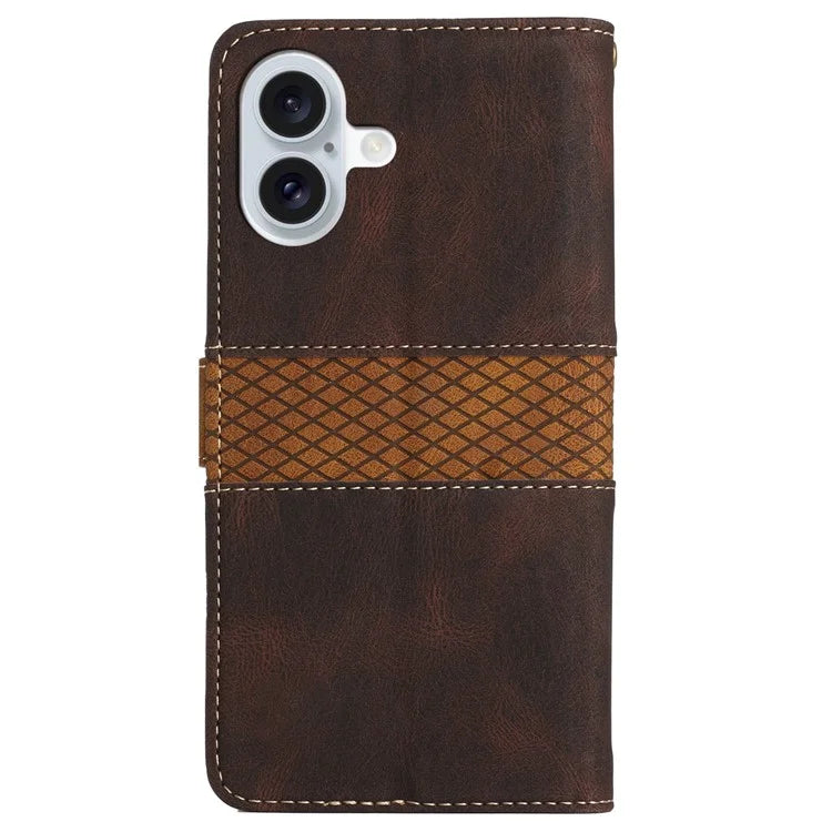 For iPhone 16 Plus Case Wallet Stand Grid Splicing Phone Leather Cover