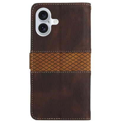 For iPhone 16 Plus Case Wallet Stand Grid Splicing Phone Leather Cover