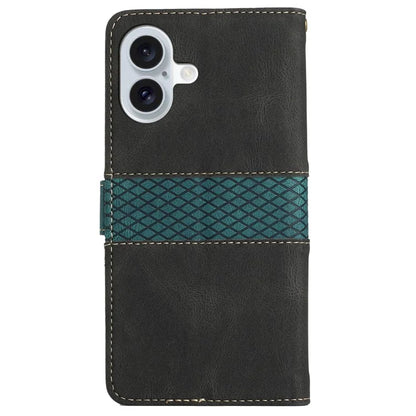For iPhone 16 Plus Case Wallet Stand Grid Splicing Phone Leather Cover