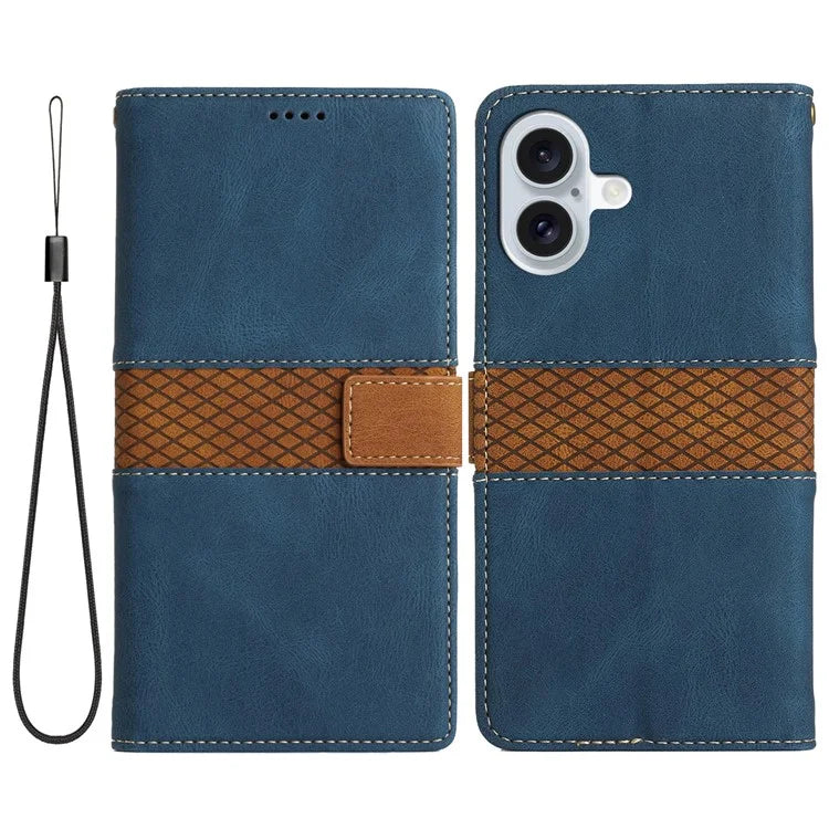 For iPhone 16 Plus Case Wallet Stand Grid Splicing Phone Leather Cover