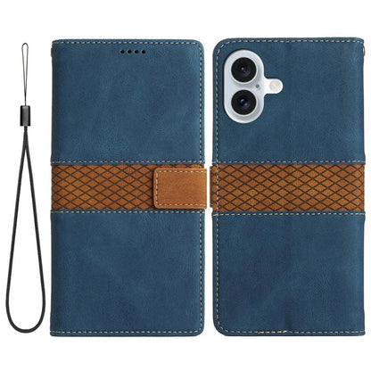 For iPhone 16 Plus Case Wallet Stand Grid Splicing Phone Leather Cover