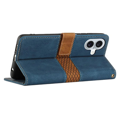 For iPhone 16 Plus Case Wallet Stand Grid Splicing Phone Leather Cover