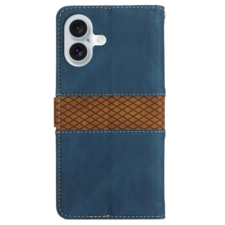 For iPhone 16 Plus Case Wallet Stand Grid Splicing Phone Leather Cover