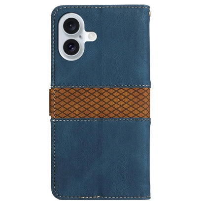 For iPhone 16 Plus Case Wallet Stand Grid Splicing Phone Leather Cover