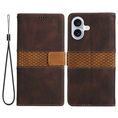 For iPhone 16 Case Grid Splicing Wallet Card Slots PU Leather Phone Cover
