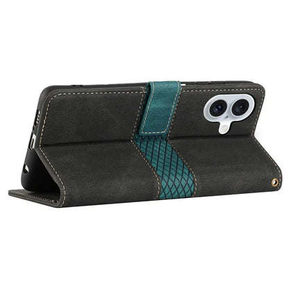 For iPhone 16 Case Grid Splicing Wallet Card Slots PU Leather Phone Cover