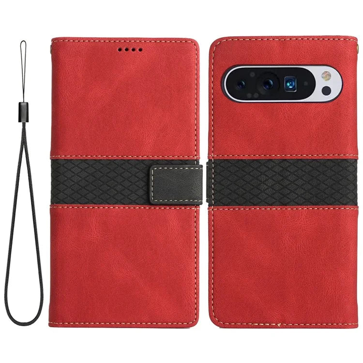 For Google Pixel 9 Pro / Pixel 9 Case Wallet PU Leather Phone Cover Grid Splicing