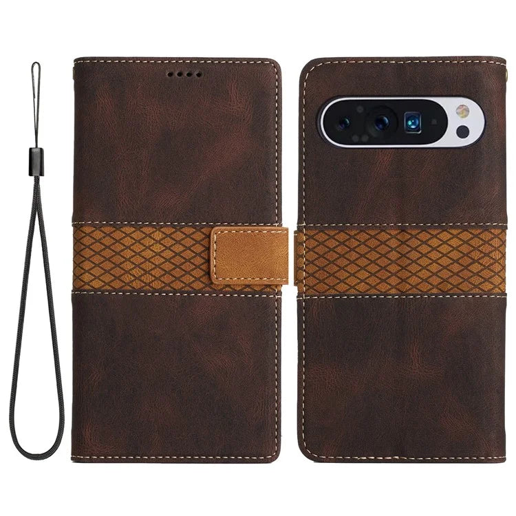 For Google Pixel 9 Pro / Pixel 9 Case Wallet PU Leather Phone Cover Grid Splicing