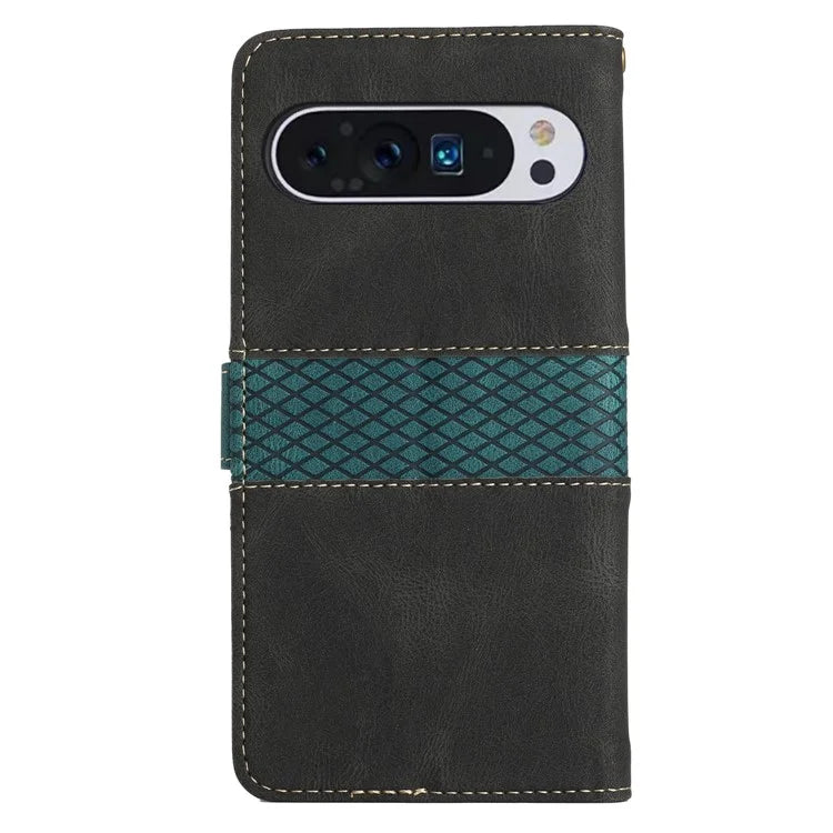 For Google Pixel 9 Pro / Pixel 9 Case Wallet PU Leather Phone Cover Grid Splicing