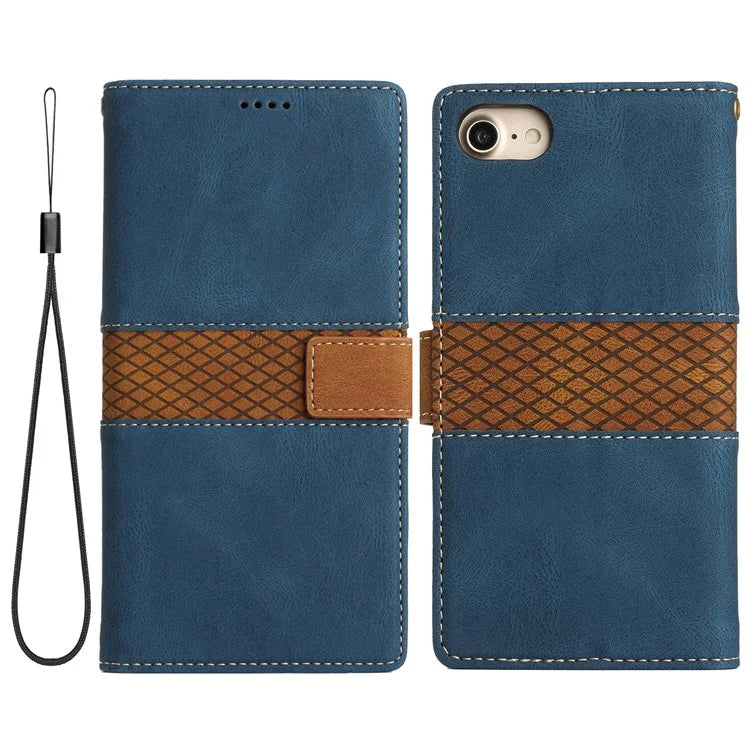 For iPhone SE (2024) Wallet Case Grid Splicing Card Slots PU Leather Phone Cover