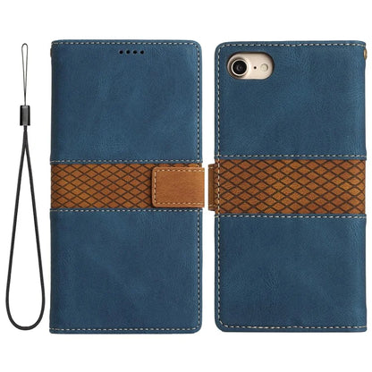 For iPhone SE (2024) Wallet Case Grid Splicing Card Slots PU Leather Phone Cover