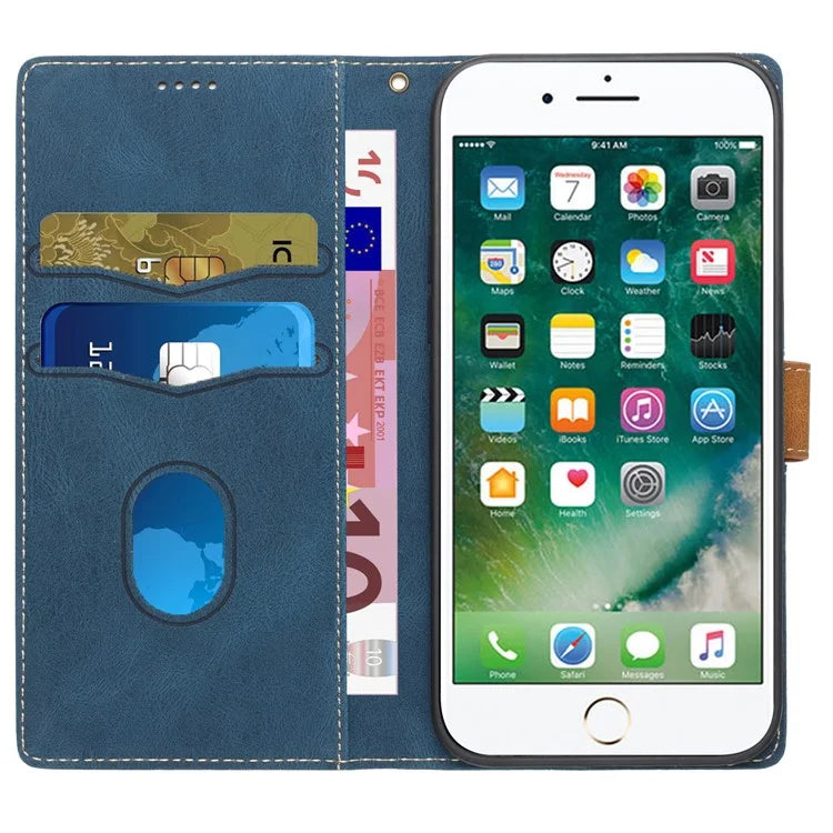 For iPhone SE (2024) Wallet Case Grid Splicing Card Slots PU Leather Phone Cover