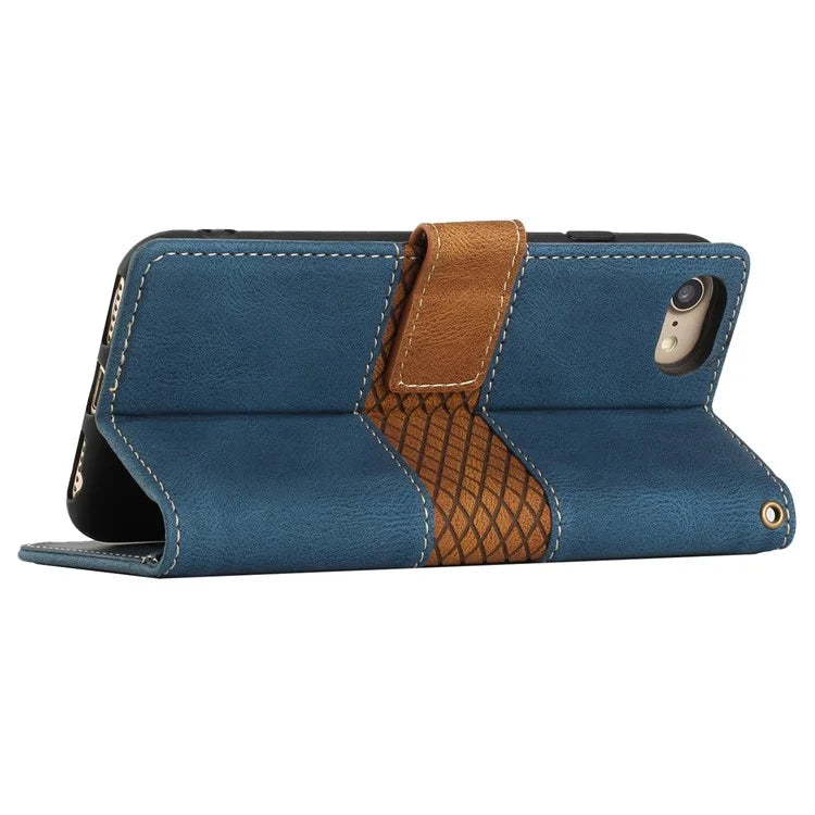 For iPhone SE (2024) Wallet Case Grid Splicing Card Slots PU Leather Phone Cover