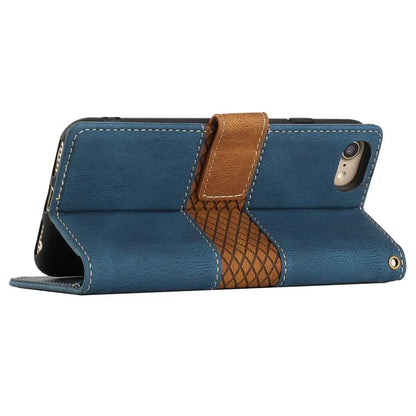 For iPhone SE (2024) Wallet Case Grid Splicing Card Slots PU Leather Phone Cover