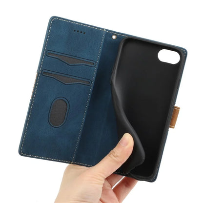 For iPhone SE (2024) Wallet Case Grid Splicing Card Slots PU Leather Phone Cover