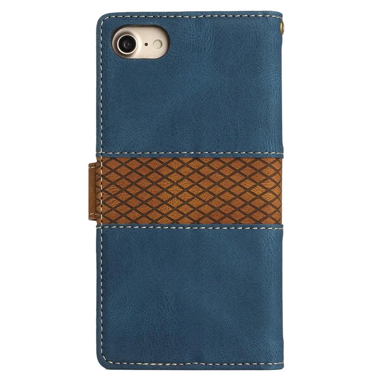 For iPhone SE (2024) Wallet Case Grid Splicing Card Slots PU Leather Phone Cover