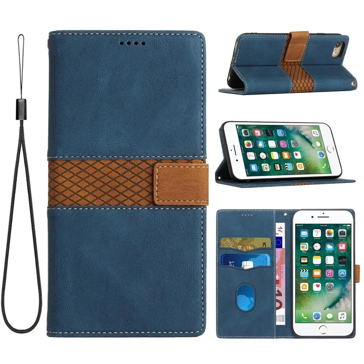For iPhone SE (2024) Wallet Case Grid Splicing Card Slots PU Leather Phone Cover