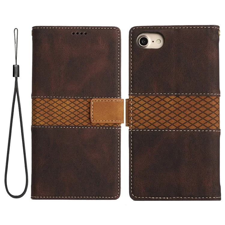 For iPhone SE (2024) Wallet Case Grid Splicing Card Slots PU Leather Phone Cover