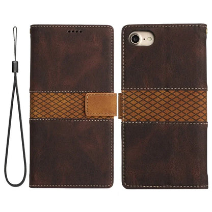 For iPhone SE (2024) Wallet Case Grid Splicing Card Slots PU Leather Phone Cover