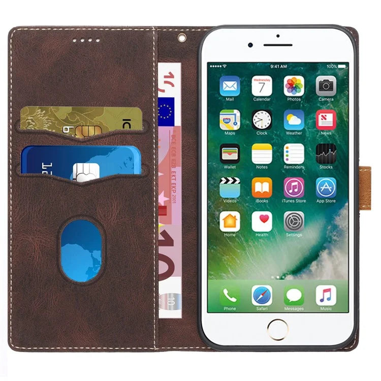 For iPhone SE (2024) Wallet Case Grid Splicing Card Slots PU Leather Phone Cover