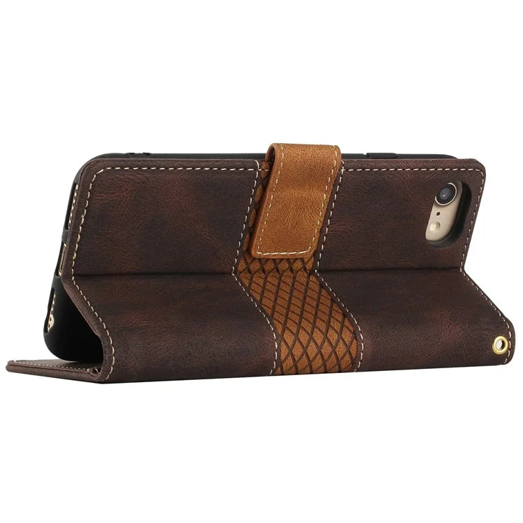 For iPhone SE (2024) Wallet Case Grid Splicing Card Slots PU Leather Phone Cover