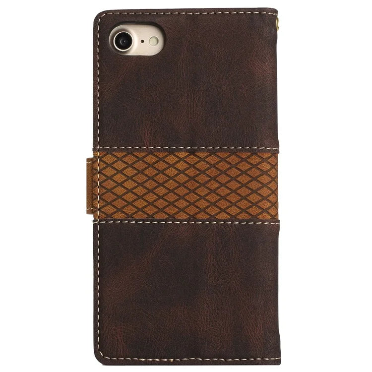 For iPhone SE (2024) Wallet Case Grid Splicing Card Slots PU Leather Phone Cover