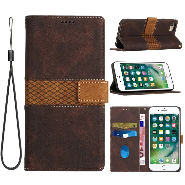 For iPhone SE (2024) Wallet Case Grid Splicing Card Slots PU Leather Phone Cover