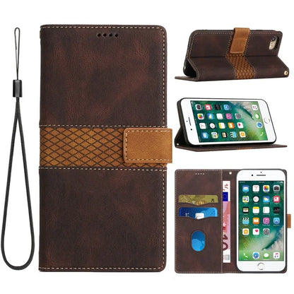 For iPhone SE (2024) Wallet Case Grid Splicing Card Slots PU Leather Phone Cover