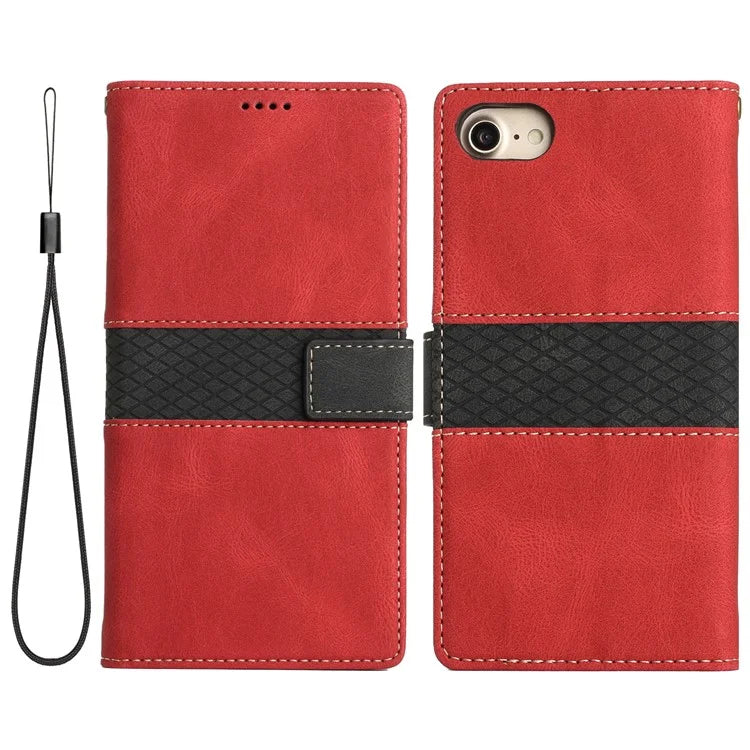 For iPhone SE (2024) Wallet Case Grid Splicing Card Slots PU Leather Phone Cover