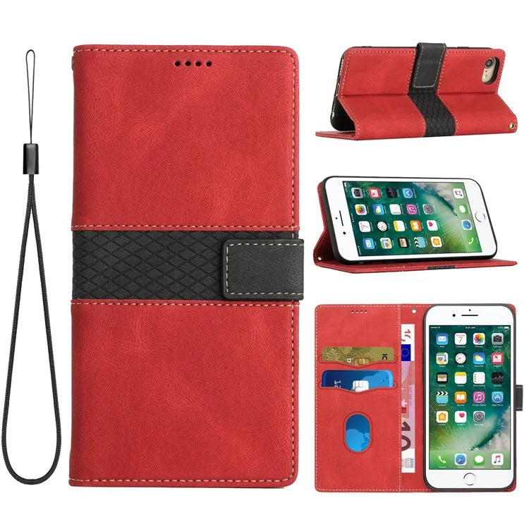 For iPhone SE (2024) Wallet Case Grid Splicing Card Slots PU Leather Phone Cover