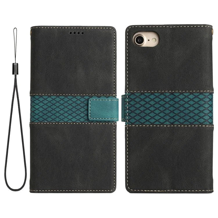 For iPhone SE (2024) Wallet Case Grid Splicing Card Slots PU Leather Phone Cover